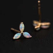 Load image into Gallery viewer, Three Stone Marquise Australian Solid Opal Stud Earrings 18K Yellow Gold