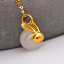 Load image into Gallery viewer, Adorable White Jade Bunny Necklace: Gold-Plated Silver
