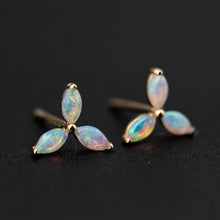 Load image into Gallery viewer, Three Stone Marquise Australian Solid Opal Stud Earrings 18K Yellow Gold