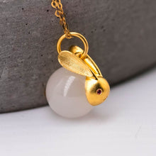 Load image into Gallery viewer, Adorable White Jade Bunny Necklace: Gold-Plated Silver