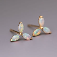 Load image into Gallery viewer, Three Stone Marquise Australian Solid Opal Stud Earrings 18K Yellow Gold