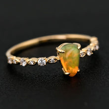 Load image into Gallery viewer, Minimalist Mexican Fire Opal Diamond Engagement Ring 18K Yellow Gold