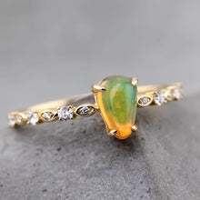 Load image into Gallery viewer, Minimalist Mexican Fire Opal Diamond Engagement Ring 18K Yellow Gold