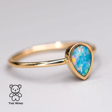 Load image into Gallery viewer, Geometric Pear Shaped Australian Doublet Opal Engagement Ring 14K Yellow Gold