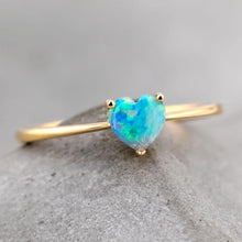 Load image into Gallery viewer, Minimalist Heart Shaped Solid Opal Engagement Ring 14K Yellow Gold