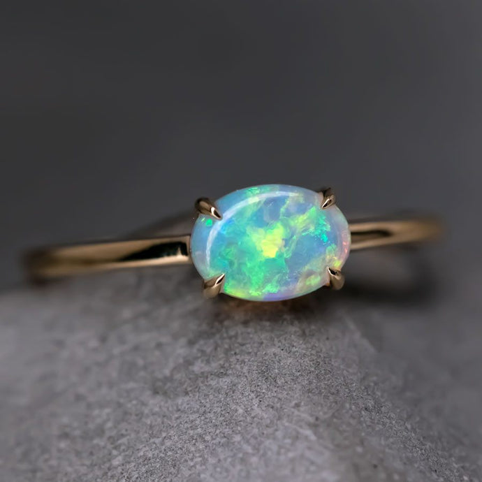 18K Yellow Gold Engagement Ring featuring an Oval Australian Solid Opal