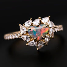 Load image into Gallery viewer, La Fiesta - Lightning Ridge Black Opal &amp; Halo Pear Diamond Engagement Wedding Ring 18K Yellow Gold
