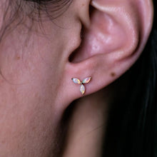 Load image into Gallery viewer, Three Stone Marquise Australian Solid Opal Stud Earrings 18K Yellow Gold