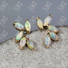 Load image into Gallery viewer, Feather Design Australian Solid Opal Stud Earrings 14K Yellow Gold