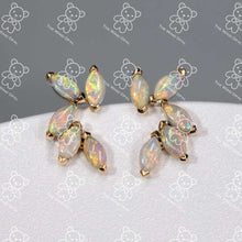 Load image into Gallery viewer, Feather Design Australian Solid Opal Stud Earrings 14K Yellow Gold
