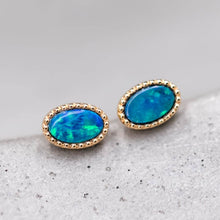 Load image into Gallery viewer, Minimalist Oval Doublet Opal Stud Earrings 18K Yellow Gold