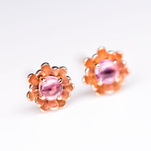 Load image into Gallery viewer, Peony Flower Stud Earrings with Pink Sapphire 14K Rose Gold