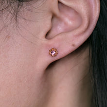 Load image into Gallery viewer, Peony Flower Stud Earrings with Pink Sapphire 14K Rose Gold