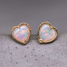 Load image into Gallery viewer, Beautiful Solid Opal Twisted Design Heart Stud Earrings 14K Yellow Gold