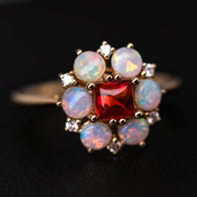 Load image into Gallery viewer, The Precious - Sugarloaf Cut Mexican Fire Opal Diamond Engagement Ring 18K Gold