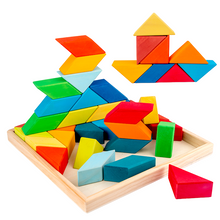 Load image into Gallery viewer, 36 Pcs STAINED Large Rainbow Square Indian Puzzle Blocks with Storage Tray