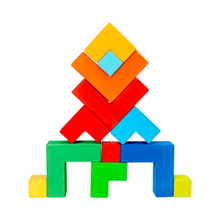 Load image into Gallery viewer, **Pre-order (Ships in 2-3 Weeks)**12 Pcs STAINED Large Rainbow Wooden Creative Puzzle Square Blocks with Storage Tray