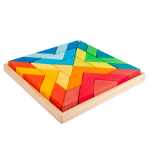 Load image into Gallery viewer, 36 Pcs STAINED Large Rainbow Square Indian Puzzle Blocks with Storage Tray