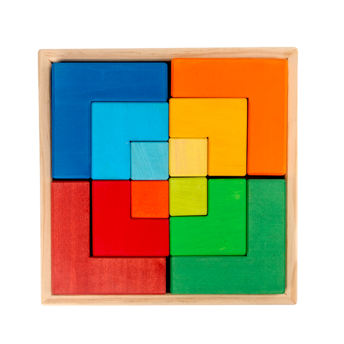 **Pre-order (Ships in 2-3 Weeks)**12 Pcs STAINED Large Rainbow Wooden Creative Puzzle Square Blocks with Storage Tray