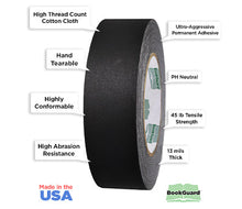 Load image into Gallery viewer, 1-1/2&quot; BookGuard™ Premium Cloth Book Binding Repair Tape: 30 yds - Black