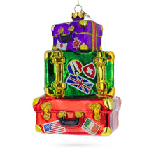 Load image into Gallery viewer, Vintage-Inspired Luggage with Travel Stickers Glass Christmas Ornament