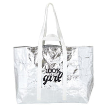 Load image into Gallery viewer, 100% That Girl Large Silver Wrinkle Carry All Bag | Big Grocery Shopping Tote Bag