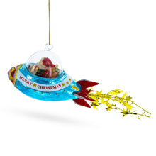 Load image into Gallery viewer, Cosmic Santa Riding Spaceship Glass Christmas Ornament