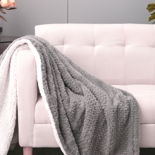 Load image into Gallery viewer, Tache Dark Grey Faux Fur Throw Blanket Bubble Textured Striped Embossed (#11)