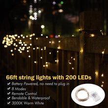 Load image into Gallery viewer, Yescom Copper String Light Christmas Lights Battery Powered 66ft
