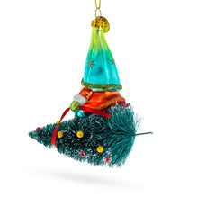 Load image into Gallery viewer, Gnome Adventurer Riding a Festive Tree Glass Christmas Ornament