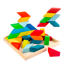 Load image into Gallery viewer, 36 Pcs STAINED Large Rainbow Square Indian Puzzle Blocks with Storage Tray