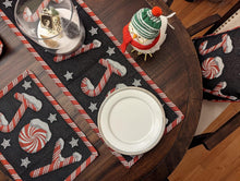 Load image into Gallery viewer, DaDa Bedding Peppermint Joy Red Black Holiday Tapestry Dining Table Runner (12904)