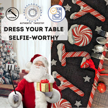 Load image into Gallery viewer, DaDa Bedding Peppermint Joy Red Black Holiday Tapestry Dining Table Runner (12904)
