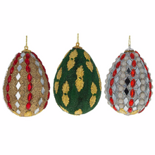 Load image into Gallery viewer, Set of 3 Mirrored and Golden Metal Leaf Wooden Egg Ornaments 3 Inches