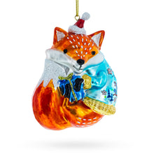 Load image into Gallery viewer, Fox with Gifts Glass Christmas Ornament