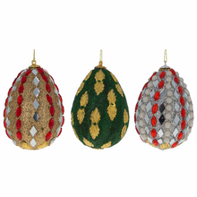 Load image into Gallery viewer, Set of 3 Mirrored and Golden Metal Leaf Wooden Egg Ornaments 3 Inches