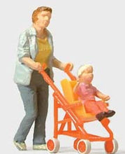 Load image into Gallery viewer, Preiser 28079 HO Scale Pedestrians -- Woman Pushing Child in Stroller