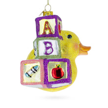 Load image into Gallery viewer, Educational Yellow Duck with ABC Blocks Glass Christmas Ornament