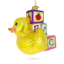 Load image into Gallery viewer, Educational Yellow Duck with ABC Blocks Glass Christmas Ornament