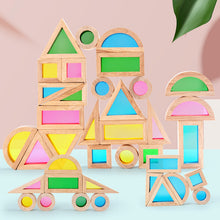 Load image into Gallery viewer, **Pre-order (Ships in 2-3 Weeks)**24 Pcs Rainbow Acrylic Sensory Wooden Building Blocks