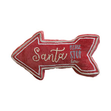 Load image into Gallery viewer, "Santa Stop Here" Velvet Arrow Shaped Lumbar Pillow