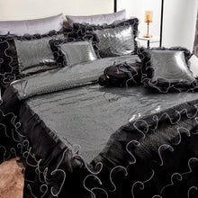 Load image into Gallery viewer, Tache Luxurious Glam Night Out Silver Sequin Black Organza Ruffle 6pc Comforter Set (1622)