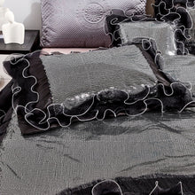 Load image into Gallery viewer, Tache Luxurious Glam Night Out Silver Sequin Black Organza Ruffle 6pc Comforter Set (1622)