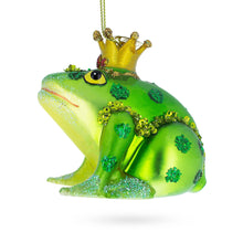 Load image into Gallery viewer, Regal Frog in Crown Glass Christmas Ornament
