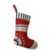 Load image into Gallery viewer, 18&quot; Handmade Wool Felt Stocking w/ Embroidered Snowflakes &amp; Flower