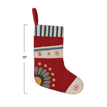Load image into Gallery viewer, 18&quot; Handmade Wool Felt Stocking w/ Embroidered Snowflakes &amp; Flower