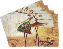 Load image into Gallery viewer, Tache Abstract Art Ballet Ballerina Dancers Beige Woven Tapestry Placemat Set (18110)