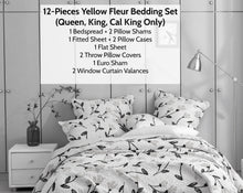 Load image into Gallery viewer, DaDa Bed in a Bag Bundle Set - Yellow Fleur Botanical Ivory Tan Floral Bedding Set (18112)