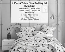 Load image into Gallery viewer, DaDa Bed in a Bag Bundle Set - Yellow Fleur Botanical Ivory Tan Floral Bedding Set (18112)