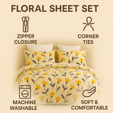 Load image into Gallery viewer, DaDa Bedding Yellow Fleur Floral Golden Orange Ivory Duvet Cover Set w/ Pillow Cases (18112)